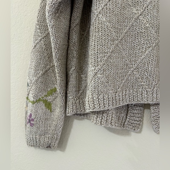 Vintage L.L. Bean Floral Knit Women's Sweater Tan/pink Button Up Cotton Ramie S - Picture 9 of 11